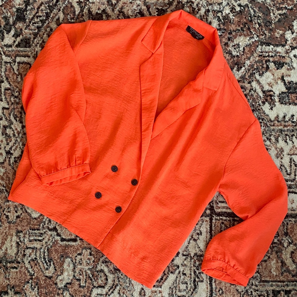 Topshop Vibrant Tomato Red Button Down Shirt